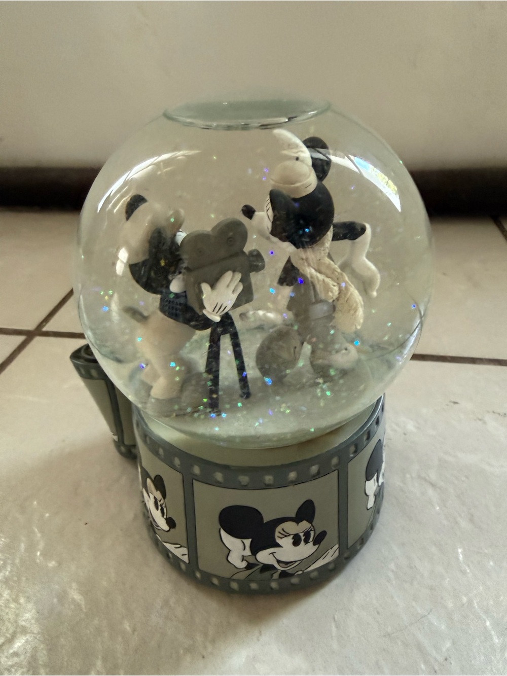 Disney Black & White Mickey & Minnie Film Reel Snow Globe - Picture 4 of 4